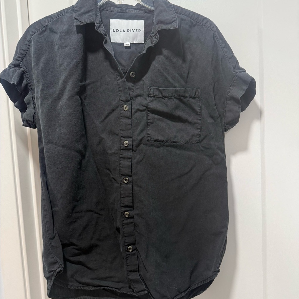 Lola River Men's Casual Black Button Down Shirt